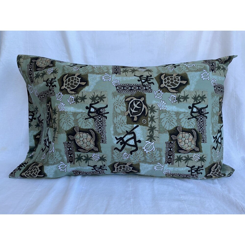 Sage Green Pillowcase w/Hawaiian Petroglyph | Handmade | 100% Cotton